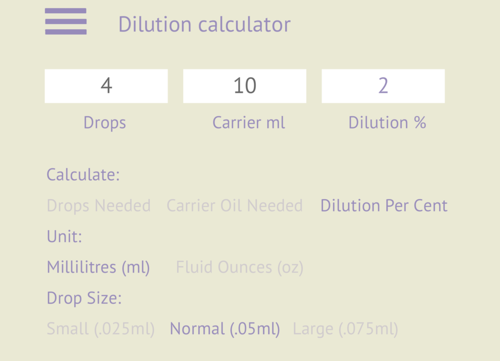 Dilution Calculator - The English Aromatherapist Essential Oil Blending App